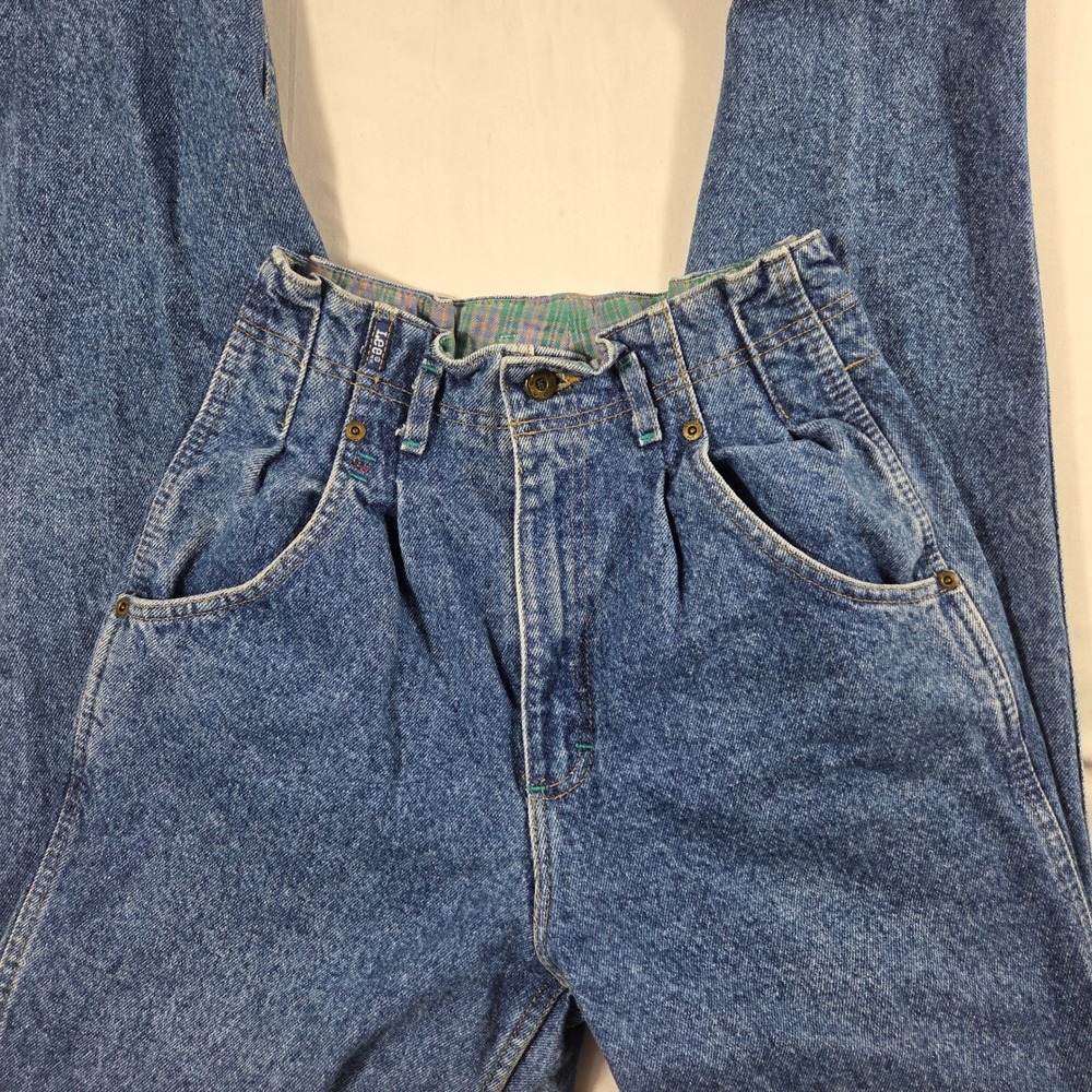 Vintage Lee High Waisted Pleated Jeans Plaid Lined Tapered Leg Medium Wash 3 - Picture 1 of 8